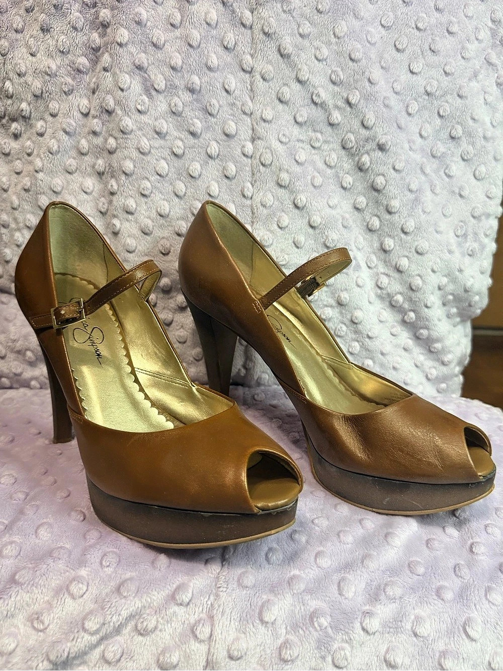 Jessica Simpson Peep Toe Platform Heels Brown US 8.5